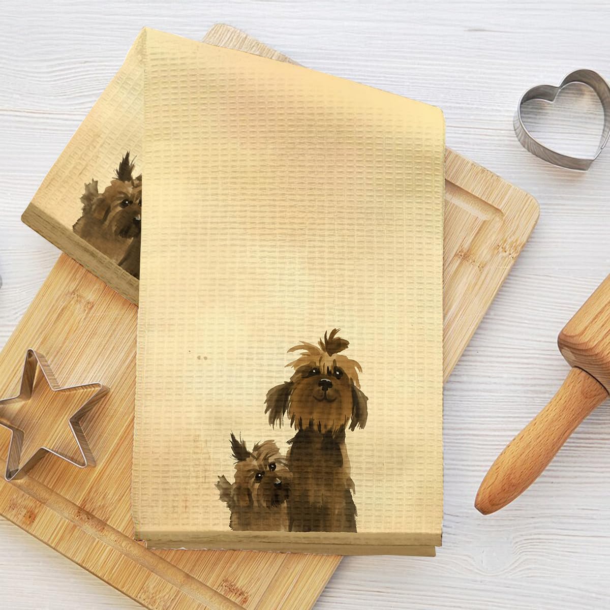 Charming Fluffy Dog Kitchen Towel, Absorbent Microfiber Dish Decorative Cloth, T