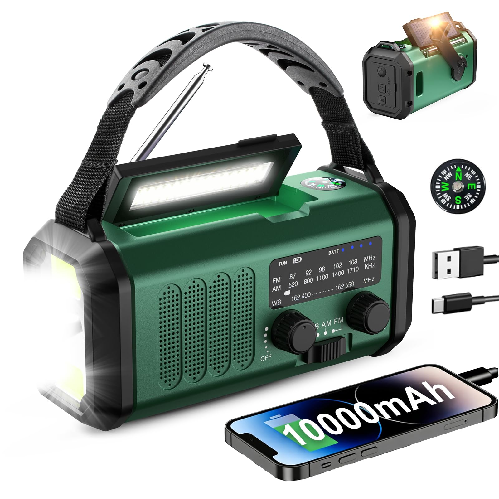 Leaton Hand Crank Emergency Radio, NOAA Weather Radio AM/FM,10000mAh | Solar cha