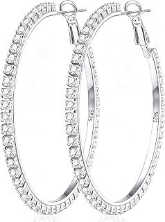 Gold Rhinestone Big Hoop for Women Hypoallergenic Silver Large Hoop Silver Earrings Lightweight Gold Earrings 20/30/40/50/60/70mm Birthday Gifts for Her