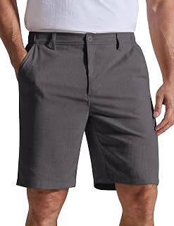 COOFANDY Pantalones cortos casuales para hombre de 9 pulgadas, parte delantera plana, cintura elástica, pantalones cortos de vestir de lino, ligeros trajes de verano con bolsillos