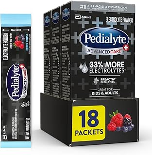 Pedialyte AdvancedCare Plus Electrolyte Powder Packets–18ct | Berry Frost hydration packs, for adults and kids, convenient electrolyte packets for on-the-go rehydration