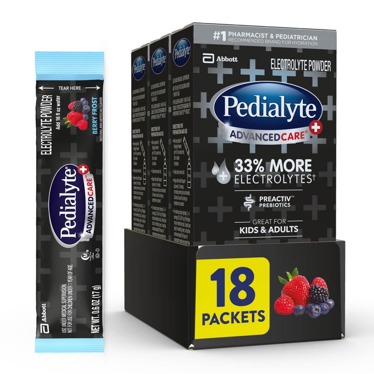 Pedialyte AdvancedCare Plus Electrolyte Powder Packets–18ct | Berry Frost hydrat