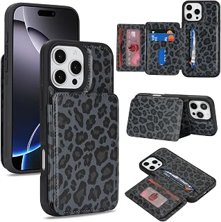Cavor Custodia a portafoglio compatibile con iPhone 16 Pro Max con porta carte, slot per credito, cavalletto e supporto, custodia protettiva in pelle PU per donne e uomini, custodia protettiva in