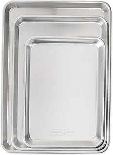 Nordic Ware Naturals 3 Piece Set - USA Made Aluminum Commercial Quality Sheet Pan for Baking or Roasting, Encapsulated Galvanized Steel Rim Prevents Warping; Half Sheet, Jelly Roll and Quarter Sheet