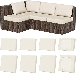 8Pcs Outdoor Cushion Covers, Stretch Patio Furniture Couch Chair Slipcovers | Washable, Pet Friendly, Seat Replacement Covers, Soft Sofa Slip Covers, 4-Large+4-Rectangle 20-27", Easy Renew, Beige