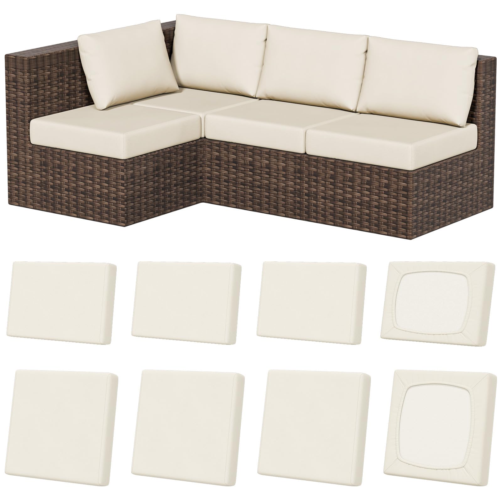 8Pcs Outdoor Cushion Covers, Stretch Patio Furniture Couch Chair Slipcovers | Wa