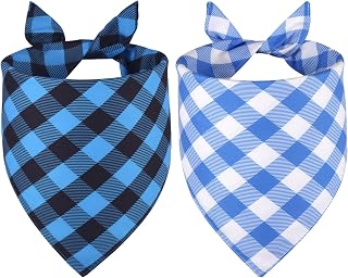 Blue Dog Bandane Boy Small 2PCS, Buffalo Plaid Triangolo Sciarpa