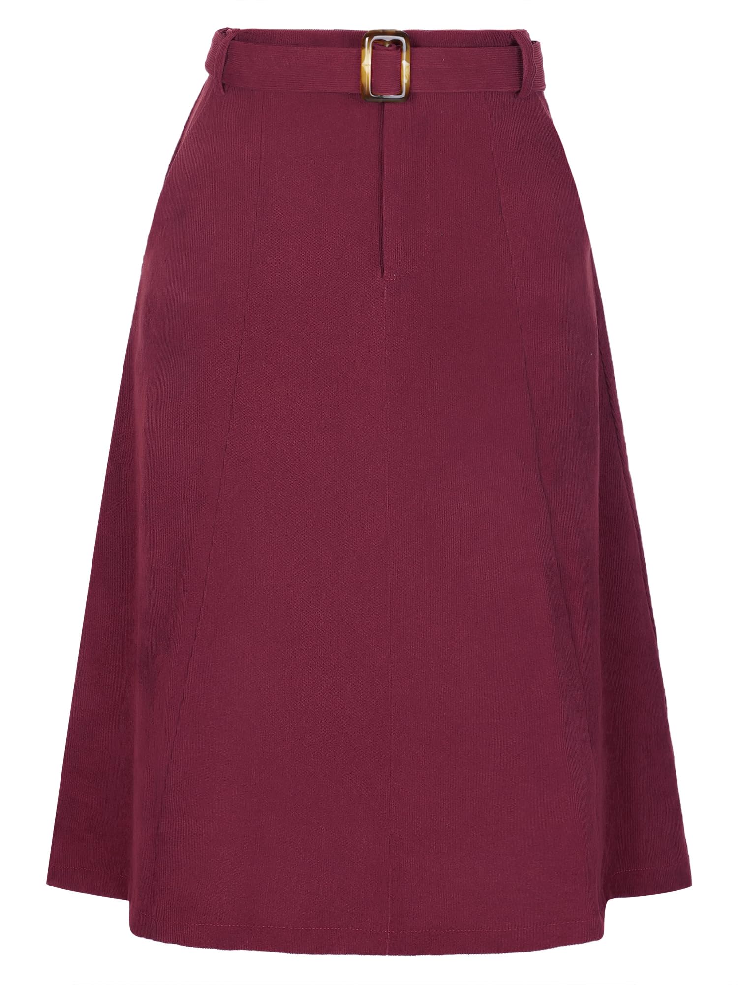 Allegra K Women's High Waist Elastic A-Line Belted Midi Corduroy Skirt