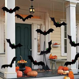 YUJUN Halloween Hanging Bats for 12PCS 3D Halloween Yard Outdoor Decoration | 3 Styles Realistic Scary Large Fake Black Hanging Flying Bat Spooky for Halloween Indoor Sign Lawn Decorations