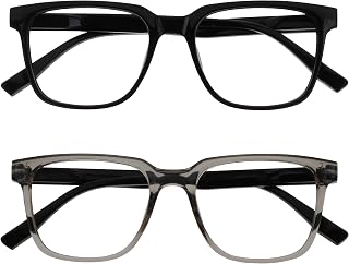 OPULIZE LEO Reading Glasses – Pack of 2 – Large Rectangular Frame – Black, Grey – Men and Women – Spring Hinges – RR55-17 – +1.50
