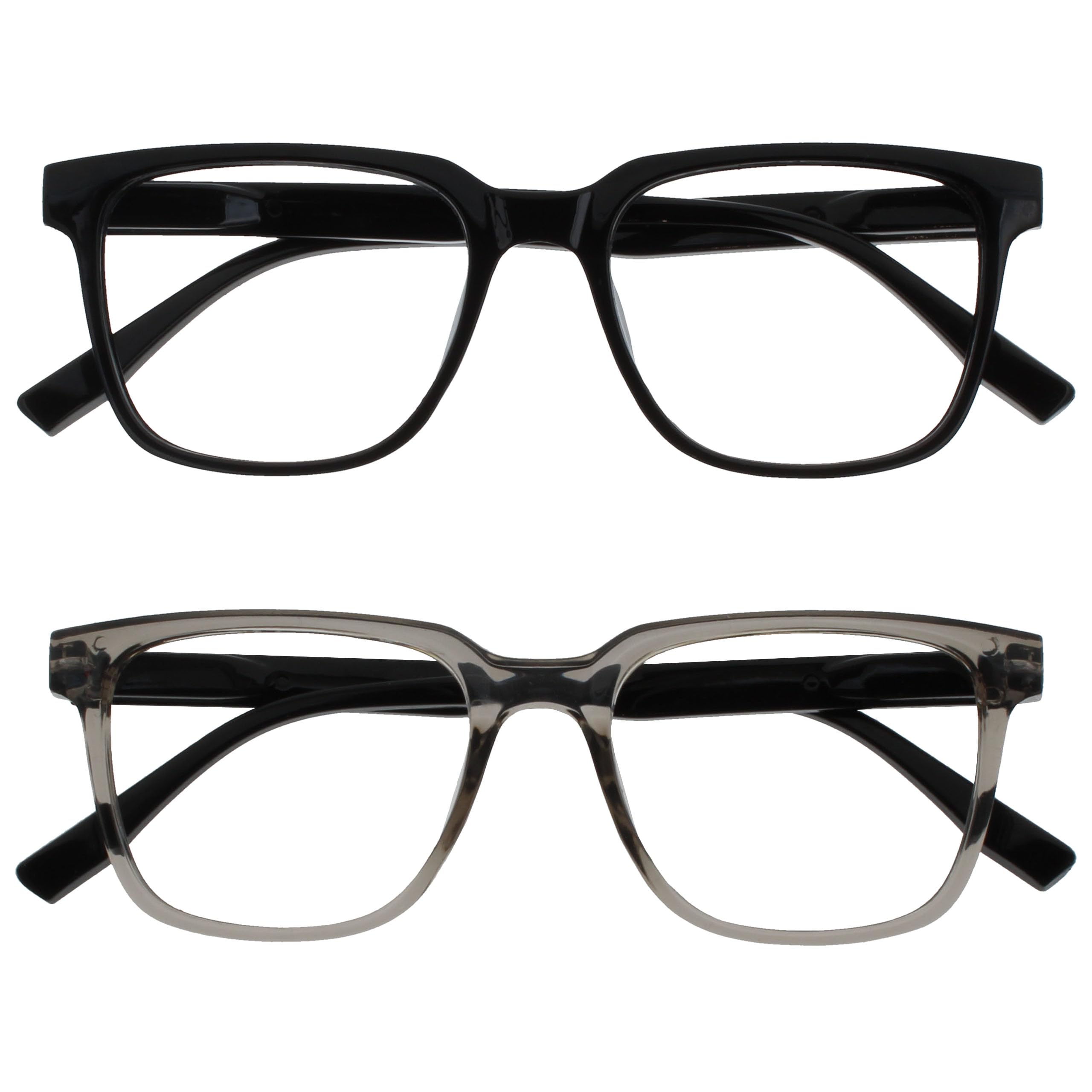 OPULIZE LEO Reading Glasses – Pack of 2 – Large Rectangular Frame – Black, Grey 