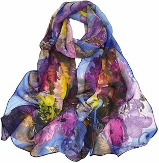 Scarf Women's Lightweight Printed Scarves Summer Flowers Scarf Sun Protection Scarf Colourful Floral Scarf Fashion Headscarf Neckerchief 160 x 50 cm for Women Beach Party Wedding Dinner