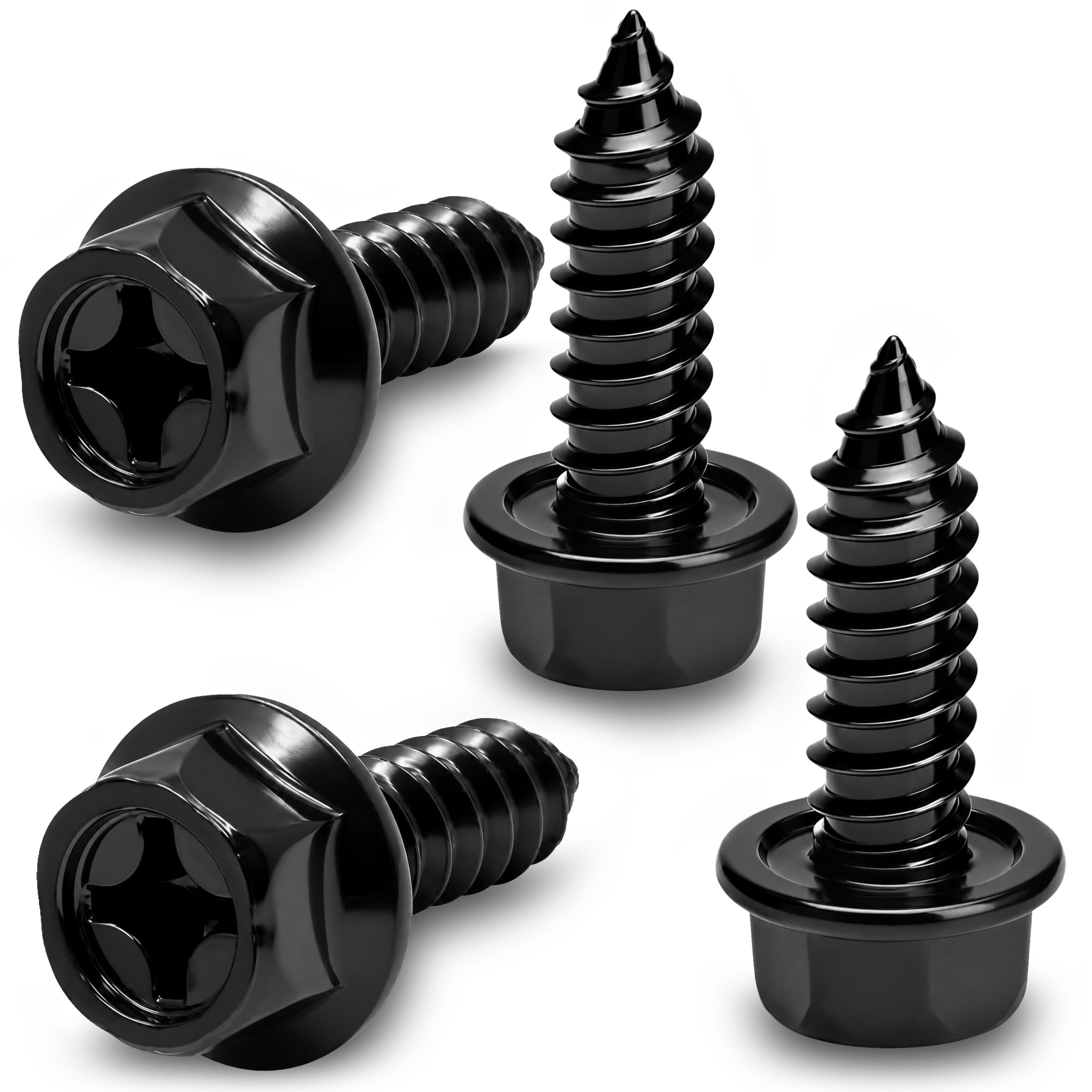 OttoSpeed Rustproof License Plate Screws (4-Pack, Black-Phillips) | Premium Stai