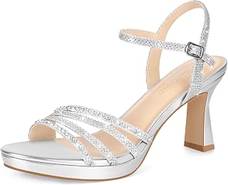 PIZZ ANNU Lena Women's Summer Elegant Glitter Rhinestone Open Toe Sandals with Heel Platform Shoes for Wedding Ceremony with Ankle Strap