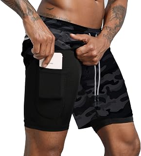 Leidowei 2 in 1 Workout Shorts for Men Lightweight Workout Yoga Gym Shorts 7" with Zipper Pockets