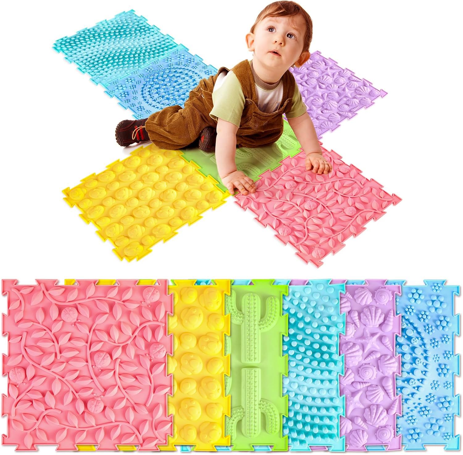 6 Pcs Sensory Mat for Autistic Children 9.4 x 9.4 Inch Massage Game Mats for Kid