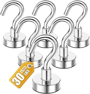 DIYMAG Magnetic Hooks, 30lbs 6pcs Cruise Cabin Essentials Heavy Duty N52 | Strong Neodymium Rare Earth Magnets, for Kitchen, Classroom, Beach, Cruise Cabins, Refrigerator, Hanging Key Clothes Wall Hat