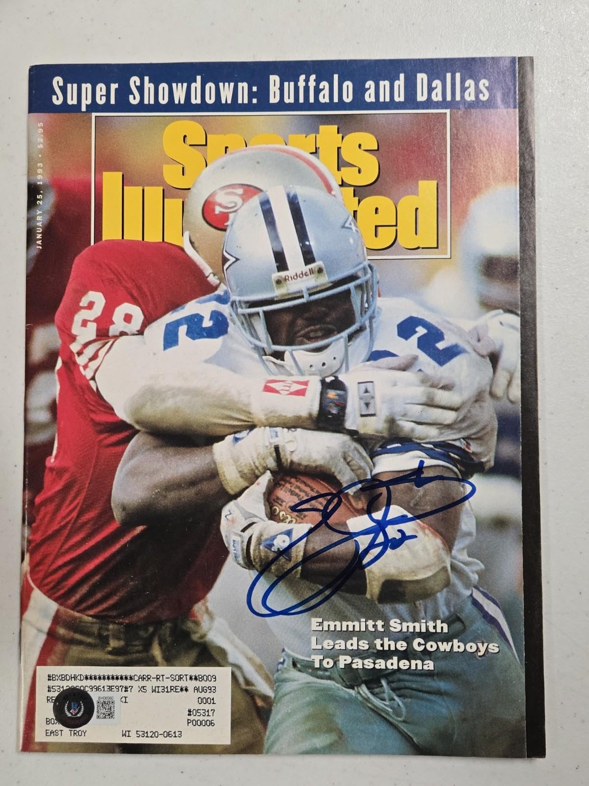 Emmitt Smith Signed Sports Illustrated 1/25/93 Beckett Dallas Cowboys Auto - Aut