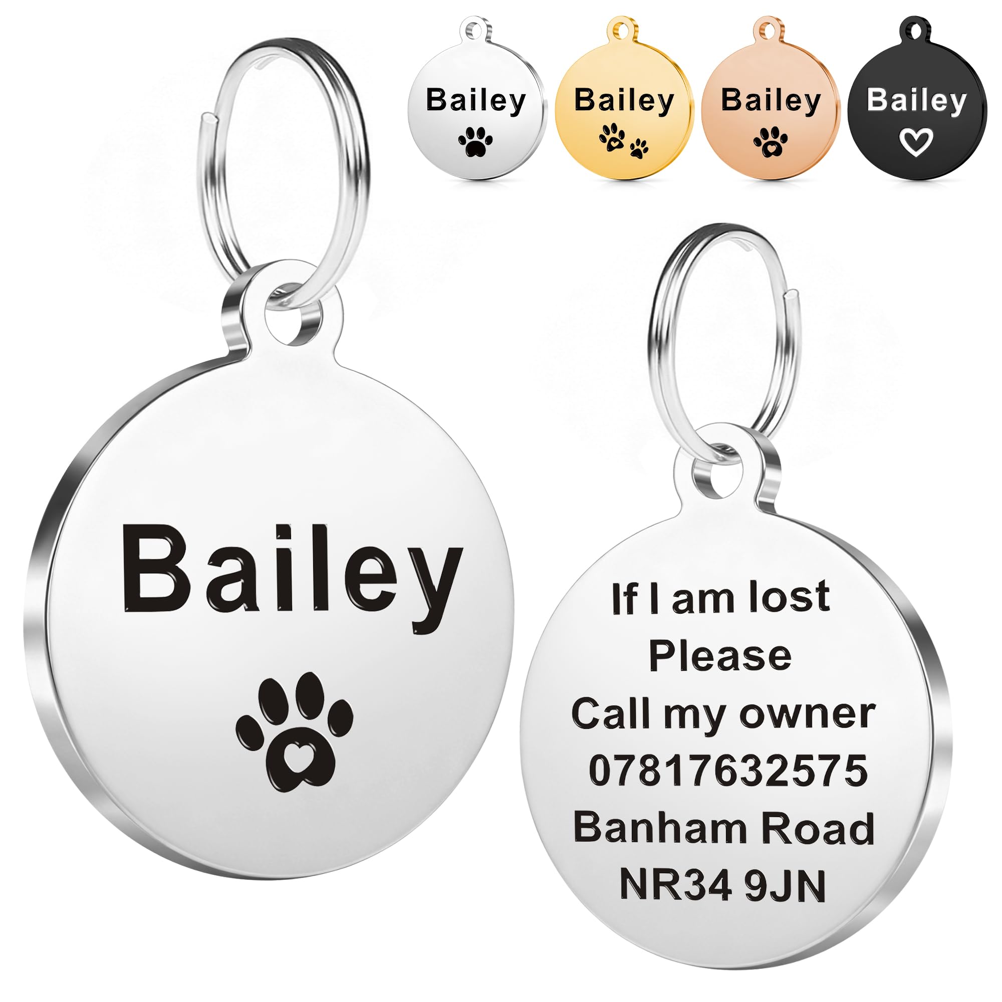 Personalised Dog Tags for Pets UK, Deep Engraved Dog Cat Tag, Stainless Steel Do