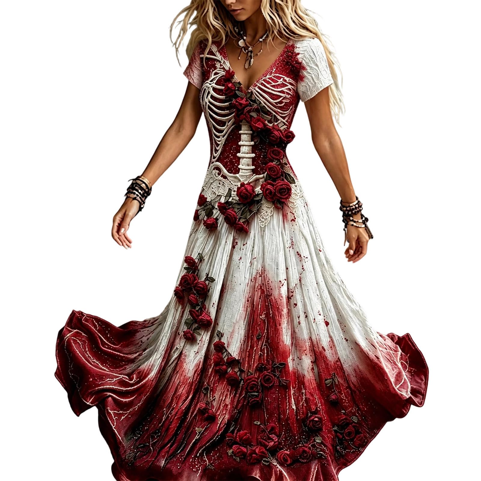 Halloween Dresses for Women UK Ladies Gothic Dress Skeleton Print Costume | Shor