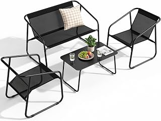 DUMOS 4 Piece Patio Furniture Set, with Table and Chairs, Black | Outdoor Patio Furniture Set, Bistro Sets for Lawn, Garden, Balcony, Pool, Poolside