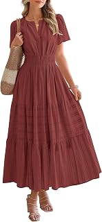 BTFBM Women Summer 2025 Casual Lightweight Short Sleeve V Neck Elastic Waist Boho Beach Dress Pockets
