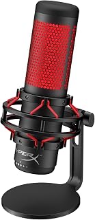 HyperX QuadCast USB Condenser Gaming Microphone for PC PS5 PS4 Mac Computer Streaming Recording Podcast Mic Tap to Mute LED Indicator Four Polar Patterns Shock Mount Pop Filter, Red 4P5P6AA (Renewed)