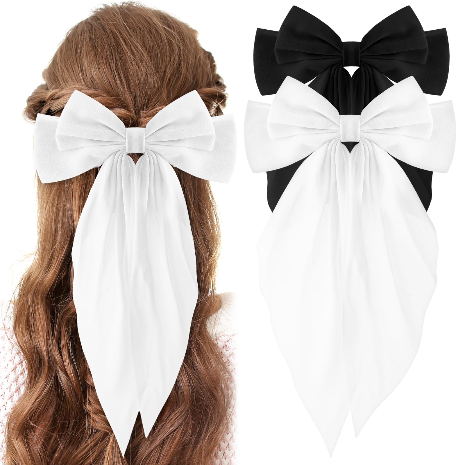 Generic Chiffon Bow Clips for Women 2pcs Big Bow Bowknot Barrette French Style T