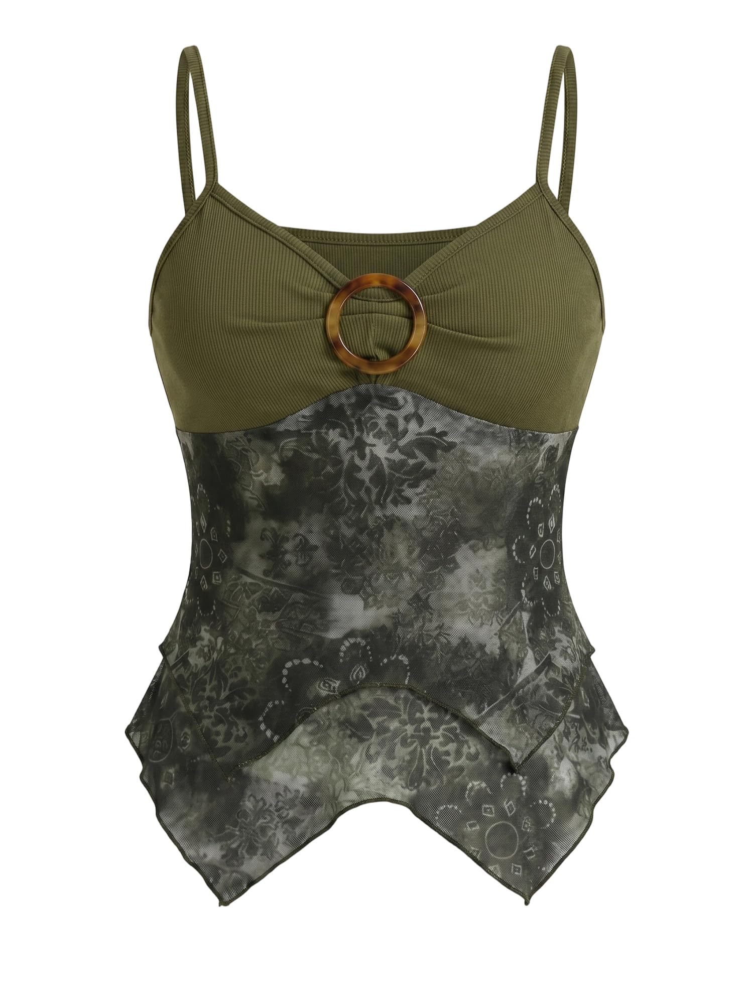 Women's Y2K Floral Tops Summer Flowy Camisole Asymmetrical Hem Top