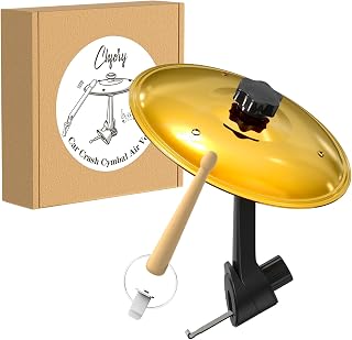 Car Cymbal Air Vent, Mini Drum Crash Cymbal Set with Mini Drum Stick, Funny Musical Instruments Gadget for Drummer Music Lovers Gift, Compact Durable Car Accessory for Most Vehicles(Gold)