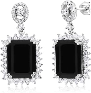 Gem Stone King 10-20 Cttw Gemstone Birthstone Halo Dangle Earrings For Women | 925 Sterling Silver | Emerald Cut 14X10MM | Fine Jewelry Gift for Her Mom Women Wife