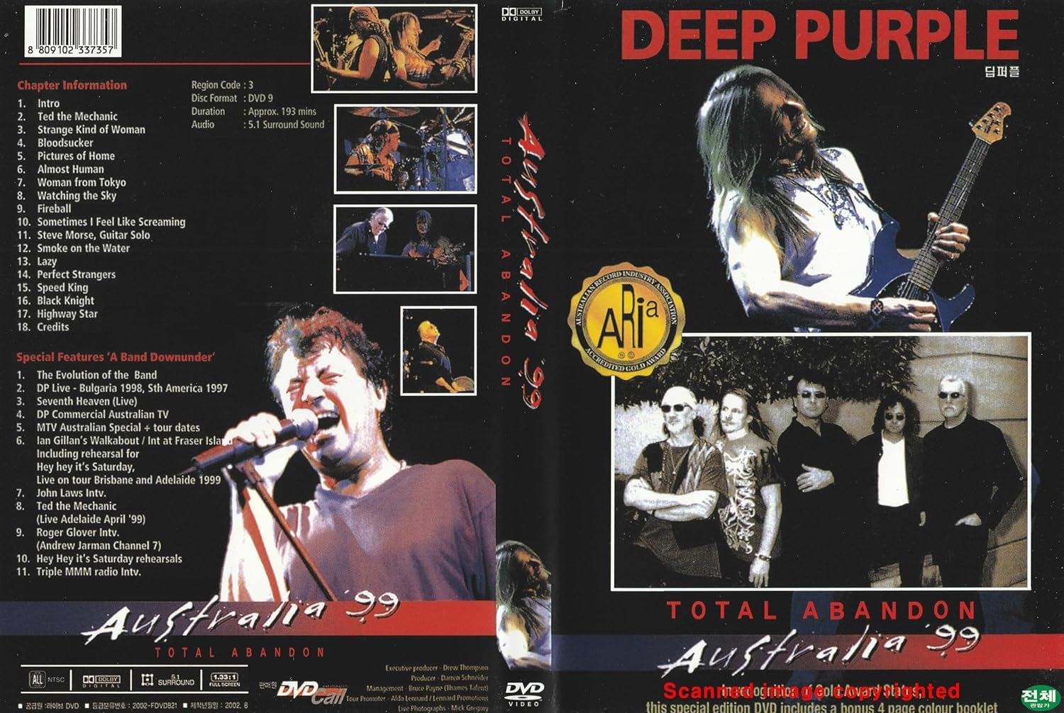 Deep Purple: Total Abandon Live Australia 99 (2000) / 193 min NEW DVD - NTSC, Al