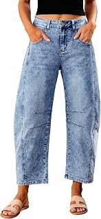 GRAPENT Barrel Jeans for Women High Waist Baggy Cropped Stretch Denim Pants