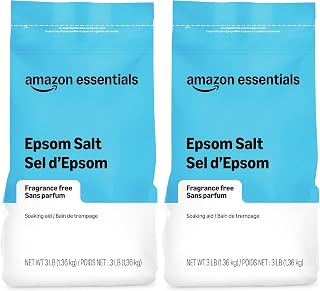 Amazon Basics Epsom Salt Soak, Unscented, Magnesium Sulfate USP, Muscle and Feet Relaxation, Resealable Bag, 3 Pound (Pack of 2)