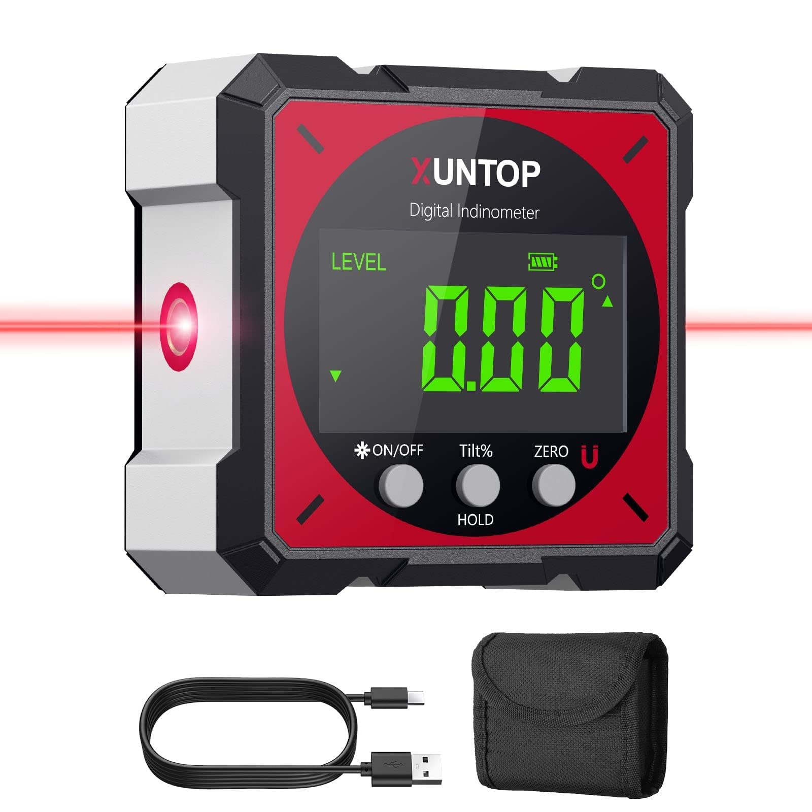 XUNTOP Digital Angle Finder with Dual Laser, 4x90°Magnetic Angle Gauge | For Ang