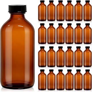 turvono 24 Pack 8 oz Amber Glass Boston Round Bottles with Polycone Caps | Airtight Seal, Leak-Proof Design, for Vanilla Extract,Kombucha Brewing, Essential Oils, Homemade Solutions, Lab Storage