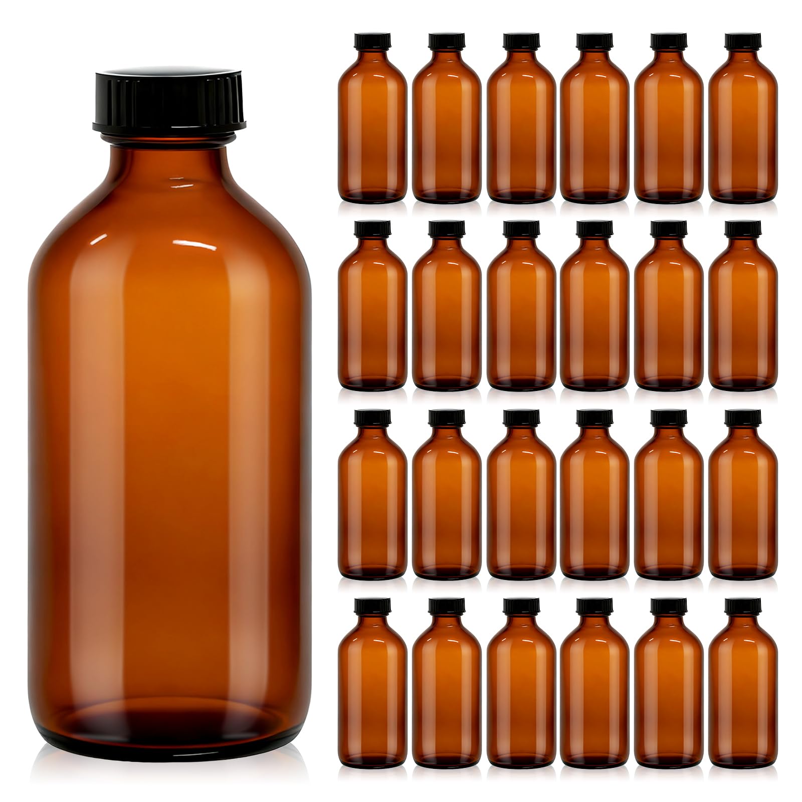 turvono 24 Pack 8 oz Amber Glass Boston Round Bottles with Polycone Caps | Airti