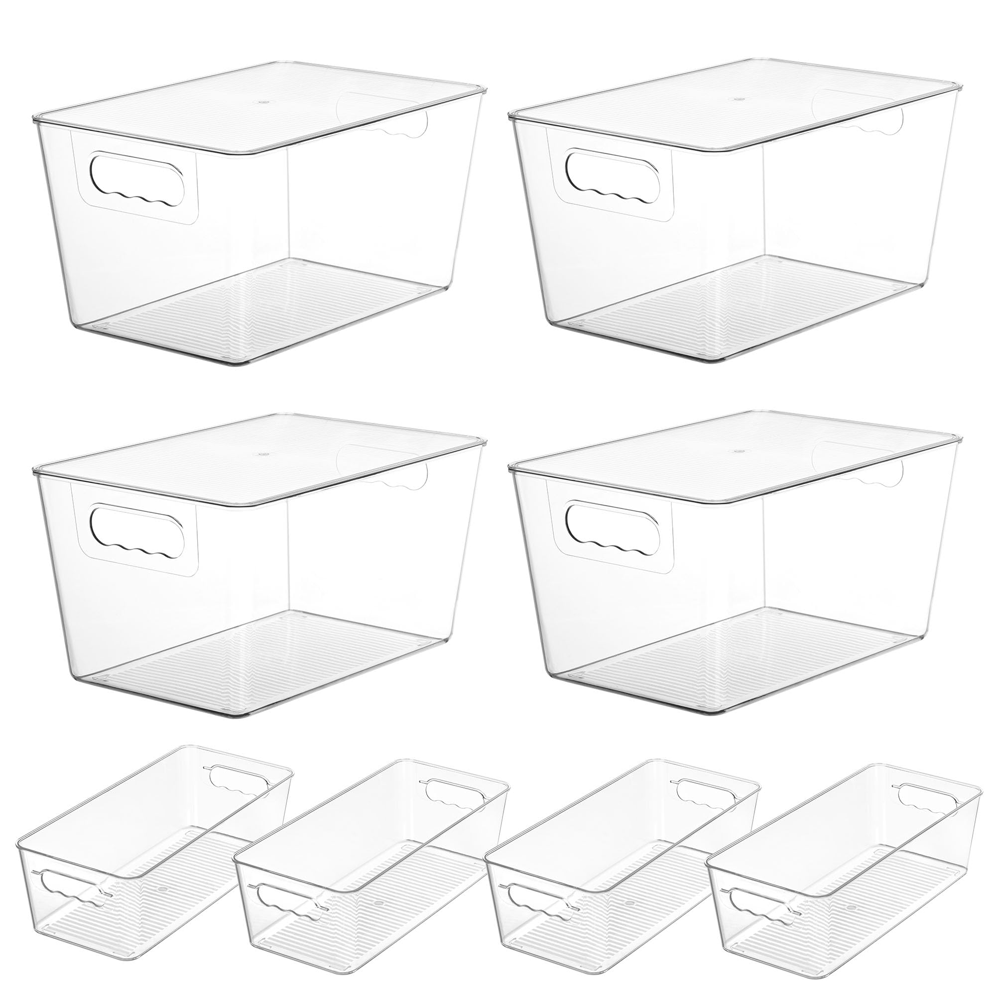 Vtopmart 8 Pack Clear Storage Bins with Lid Set for Pantry Organizer | 4 Large a