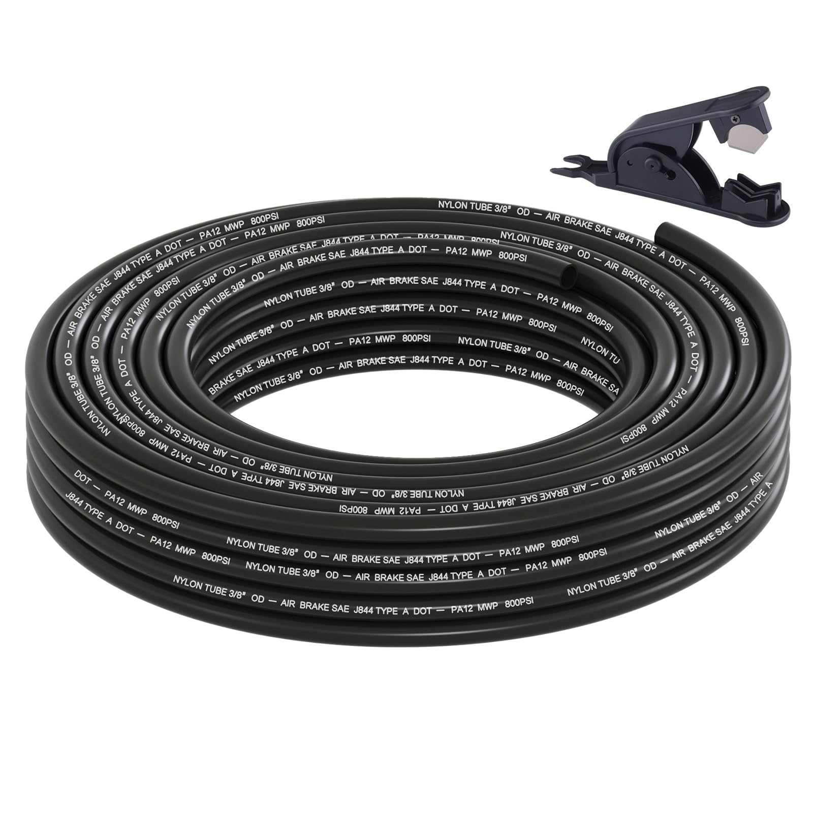 Boeray 3/8" DOT Air Line, 35FT SAE J844 PA12 Nylon Air Tubing with Cutter | 3/8"