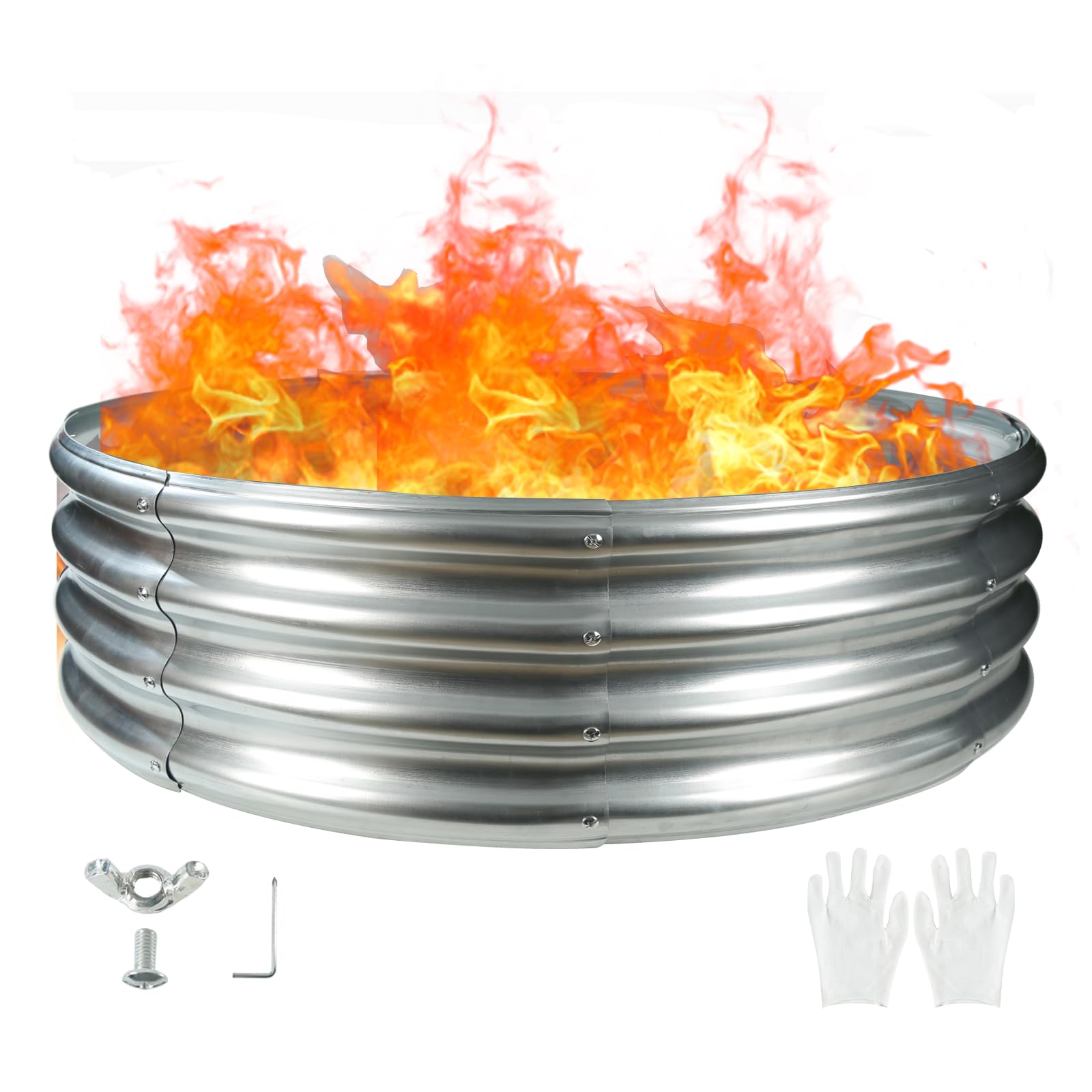 TBMLC 48" Round Galvanized Steel Fire Ring Pit/Raised Garden Bed Kit | 4 FT Diam