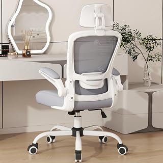 Mimoglad Office Chair, Comfy Desk Chair - High Back Ergonomic Computer Chair with Adjustable Lumbar Support & Headrest, Flip-up Armrests for Guitar Playing (Moon Grey)
