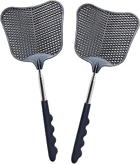 Fly Swatter, 2 Pcs Telescopic Plastic Fly Swatters, Extendable Flyswatter | Flyswatter with Stainless Steel Handle for Indoor Outdoor Classroom Office, Black