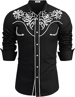COOFANDY Men's Western Shirts Long Sleeve Embroideres Cowboy Shirts Casual Button Down Shirt