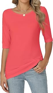 Women's T-Shirt Half Sleeve Round Neck Slim Fit Elástic Casual Top Basic Lightweight Tee Shirt Blouse Summer Spring