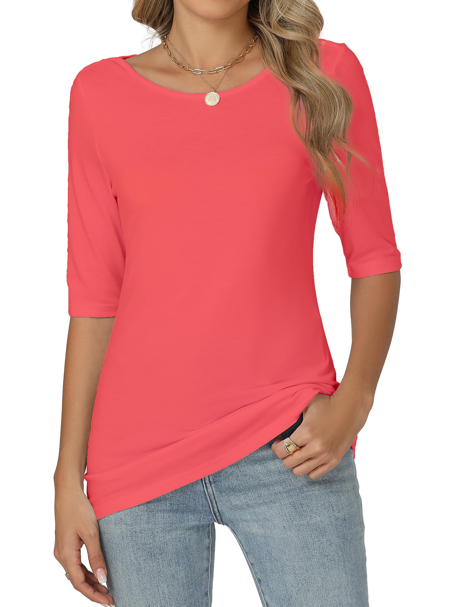 Women's T-Shirt Half Sleeve Round Neck Slim Fit Elástic Casual Top Basic Lightwe