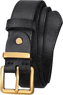 Women's Full Grain Leather Belt for Jeans Pants Real Genuine Leather Waist Belt with Matte Gold/Silver Buckle