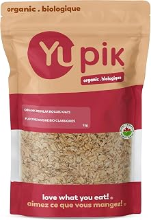 Yupik Organic Regular Rolled Oats, 1 kg, Non-GMO, Kosher, Vegan, Steamed, Rolled, and Lightly Toasted Whole Oat Groats, Salt-Free, Good Source of Fiber, Ideal for Baking & Topping
