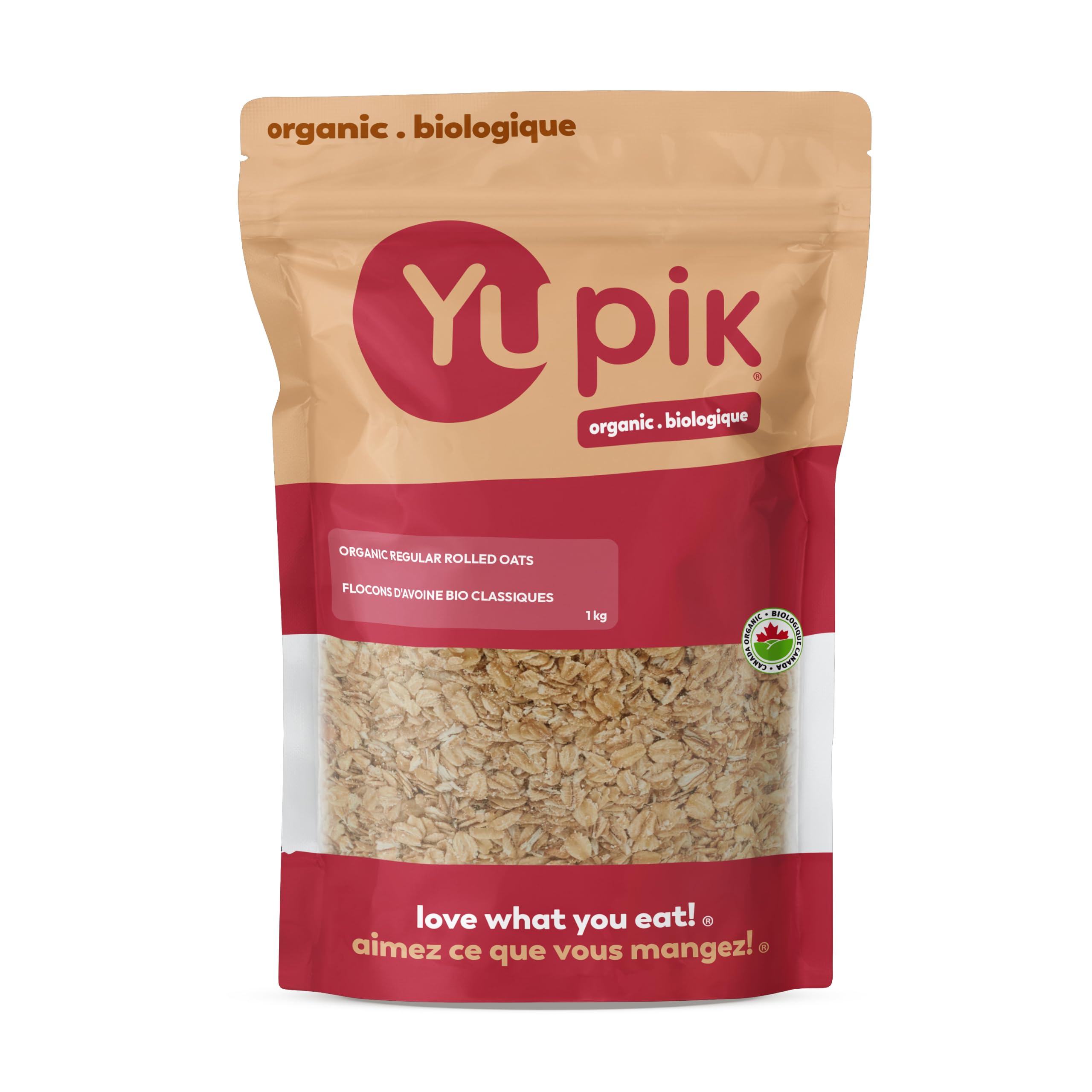 Yupik Organic Regular Rolled Oats, 1 kg, Non-GMO, Kosher, Vegan, Steamed, Rolled