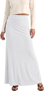 EXCHIC Women Comfort Thickened A Line High Waist Maxi Skirt Elastic Belt Knitted Long Skirts