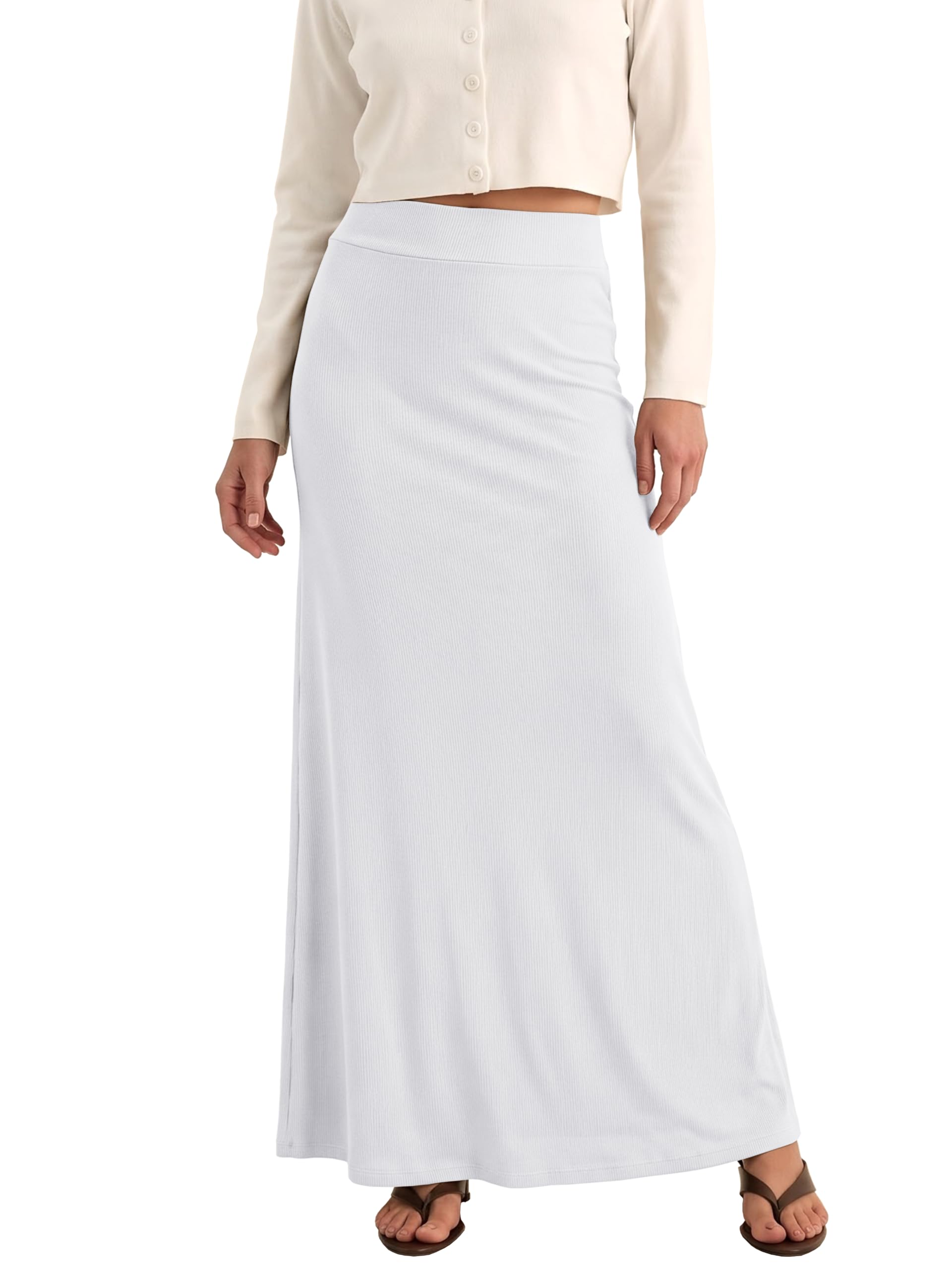 EXCHIC Women Comfort Thickened A Line High Waist Maxi Skirt Elastic Belt Knitted
